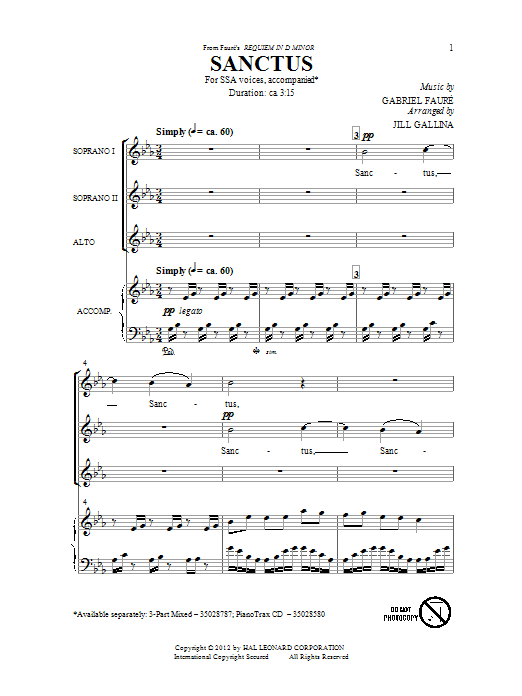 Gabriel Faure Sanctus (arr. Jill Gallina) Sheet Music