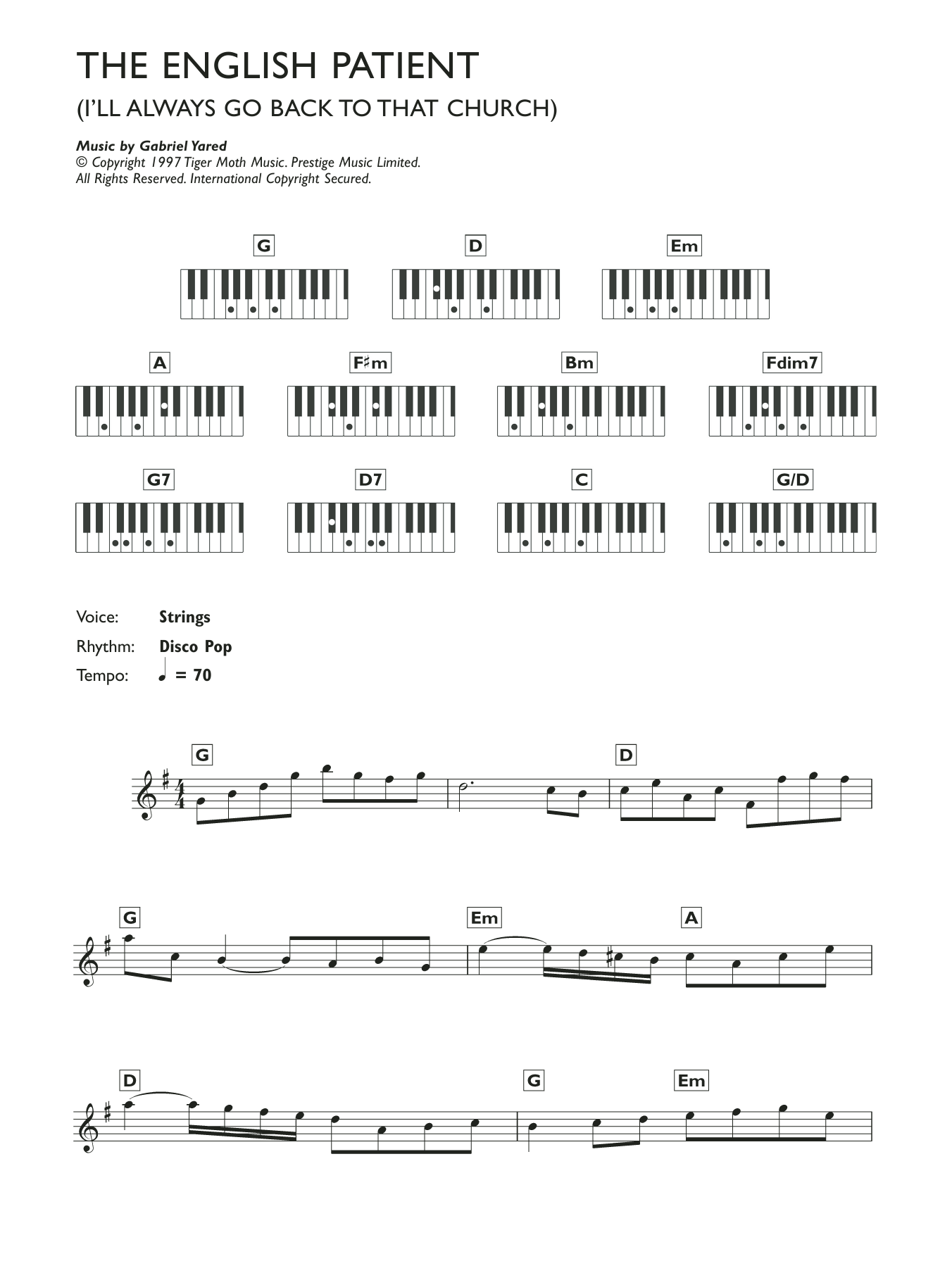 Gabriel Yared I'll Always Go Back To That Church (from The English Patient) Sheet Music