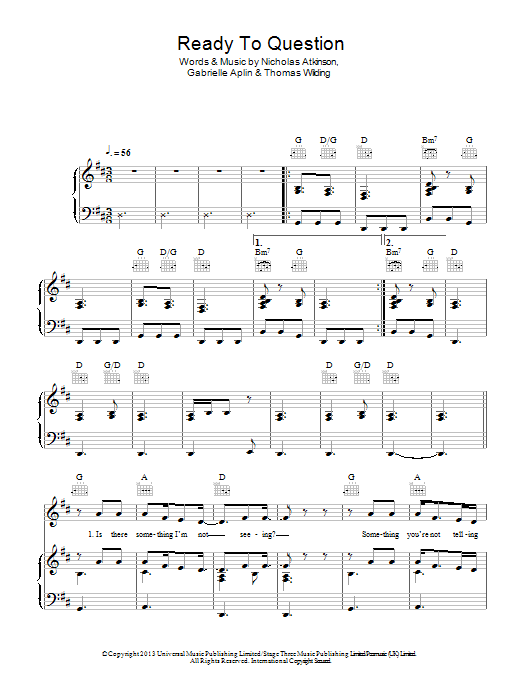 Gabrielle Aplin Ready To Question Sheet Music