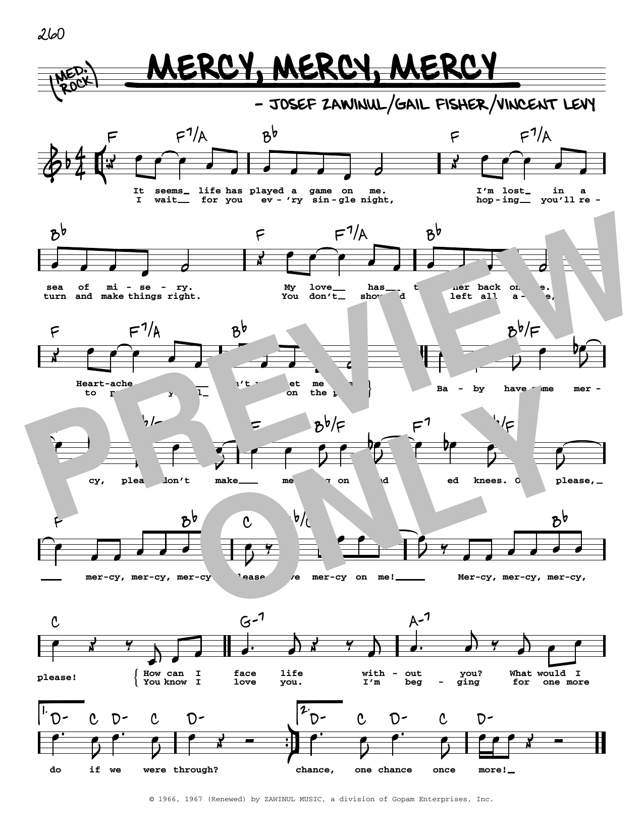 Gail Fisher Mercy, Mercy, Mercy (High Voice) Sheet Music