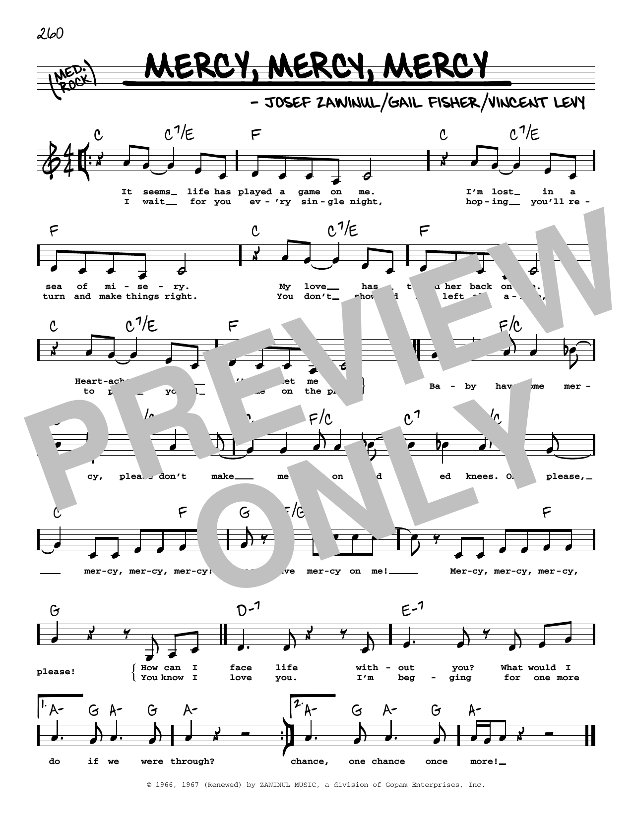Gail Fisher Mercy, Mercy, Mercy (Low Voice) Sheet Music