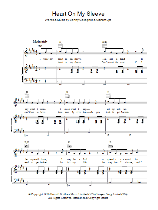 Gallagher & Lyle Heart On My Sleeve Sheet Music