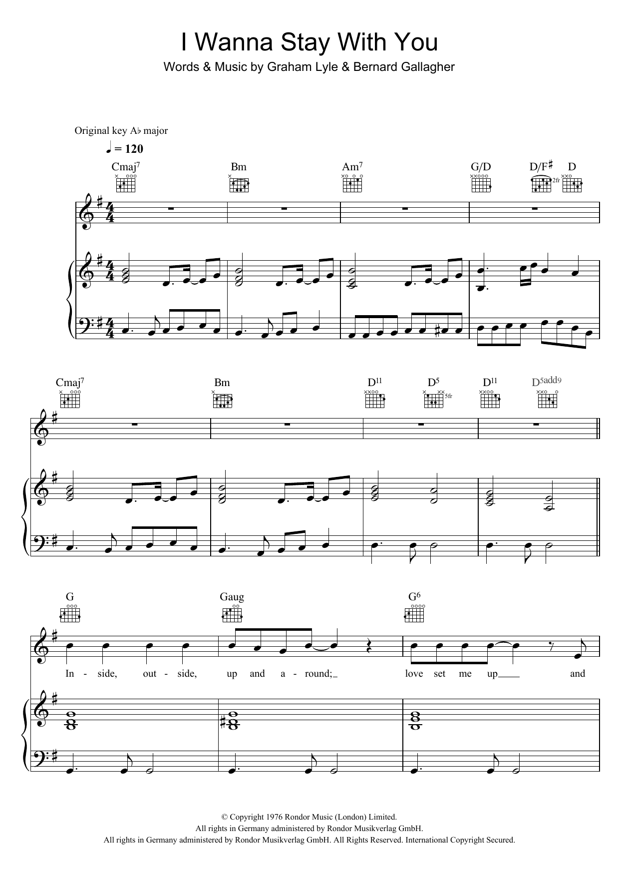 Gallagher & Lyle I Wanna Stay With You Sheet Music