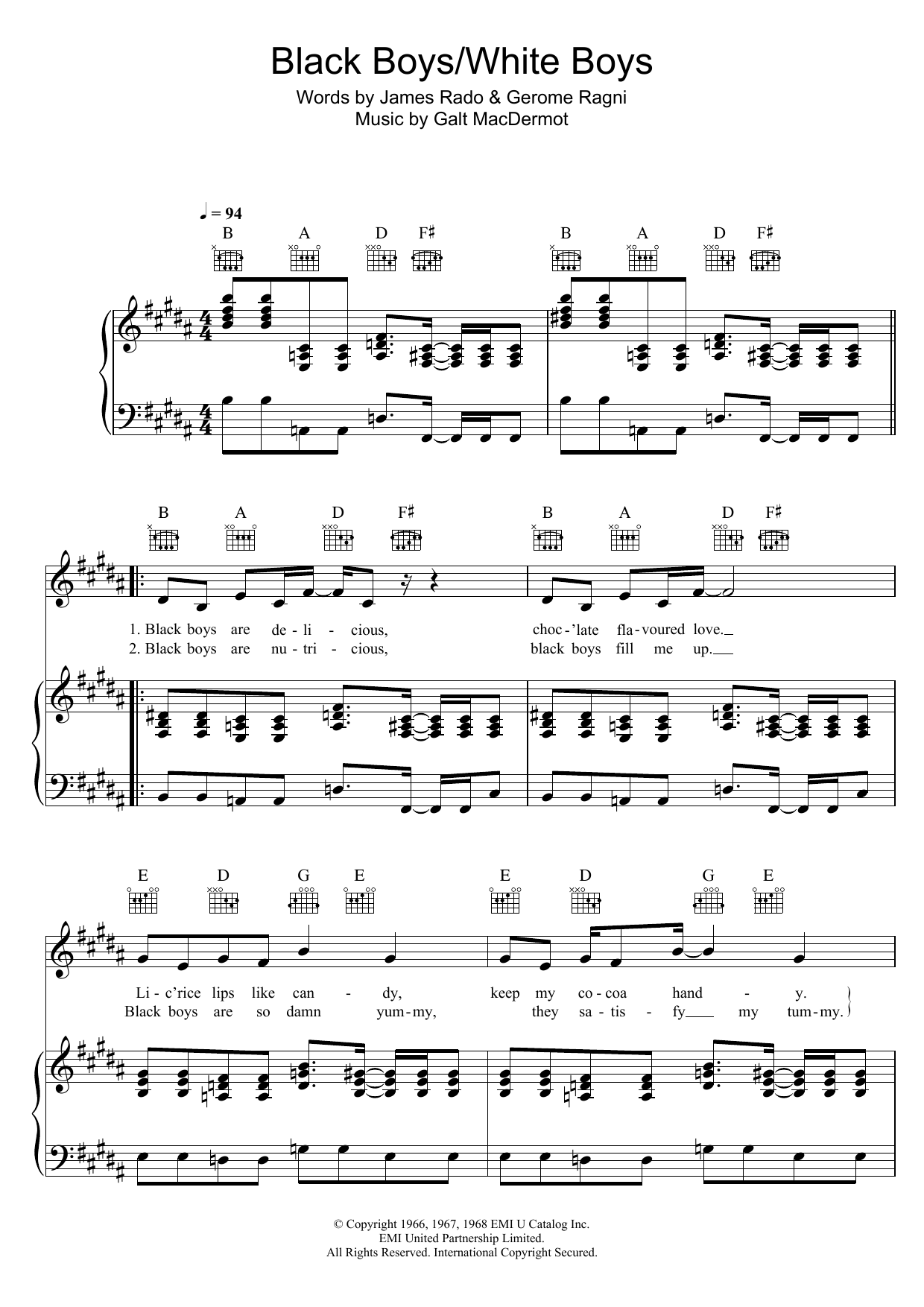 Galt MacDermot Black Boys (from 'Hair') Sheet Music