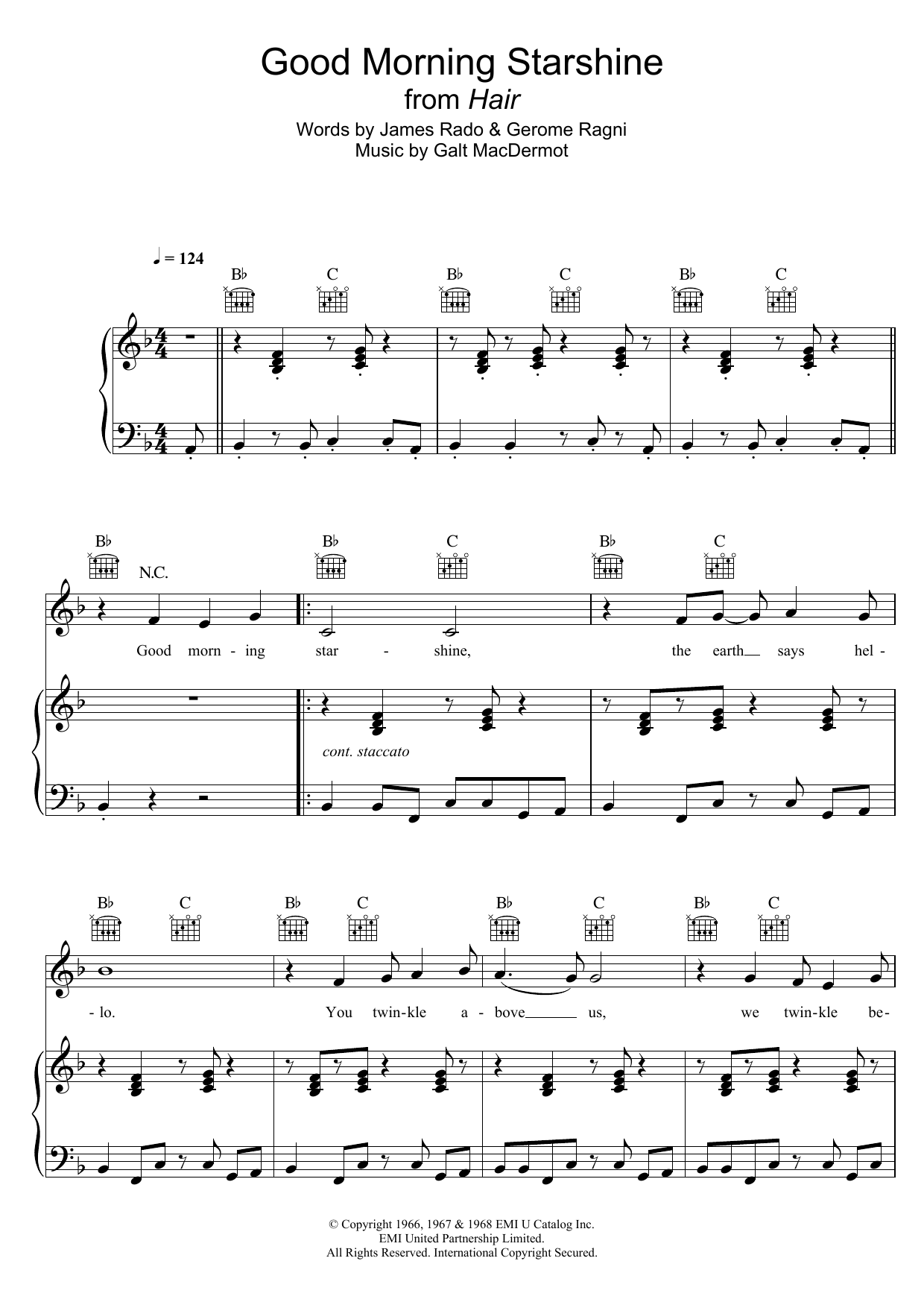 Galt MacDermot Good Morning Starshine (from 'Hair') Sheet Music