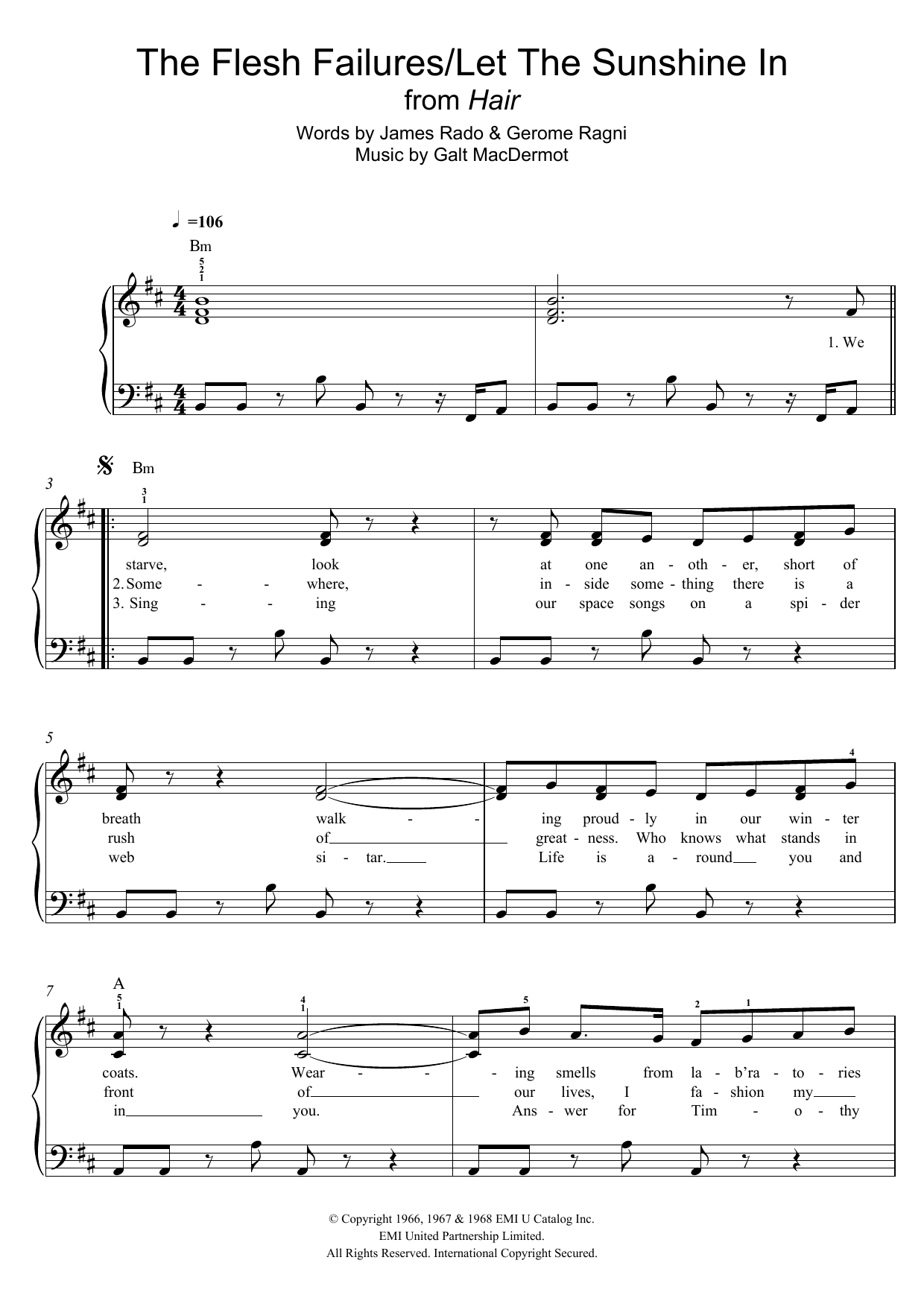 Galt MacDermot The Flesh Failures (Let The Sunshine In) (from 'Hair') Sheet Music