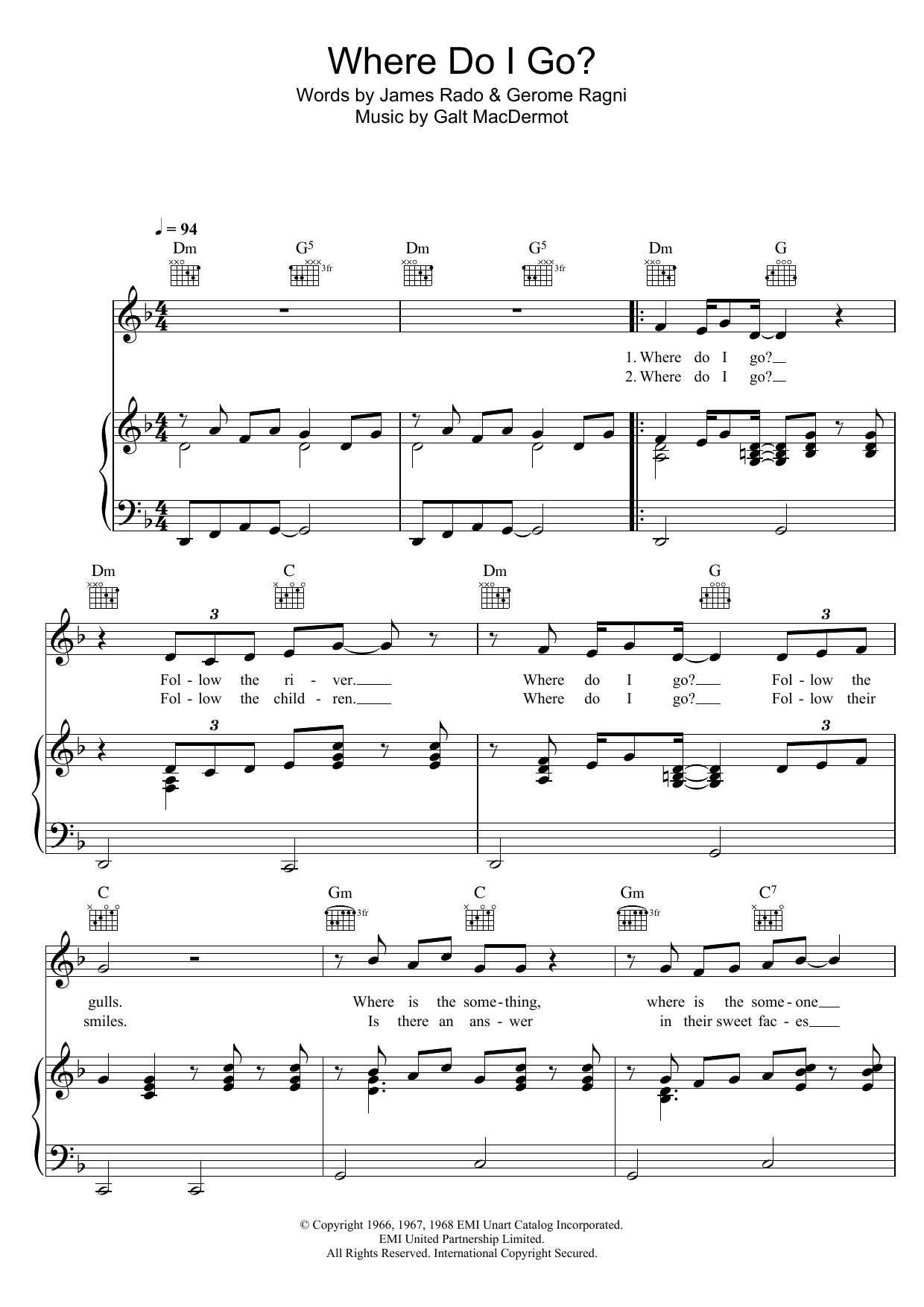 Galt MacDermot Where Do I Go? (from 'Hair') Sheet Music