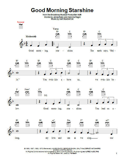 Galt McDermot Good Morning Starshine (from Hair) Sheet Music