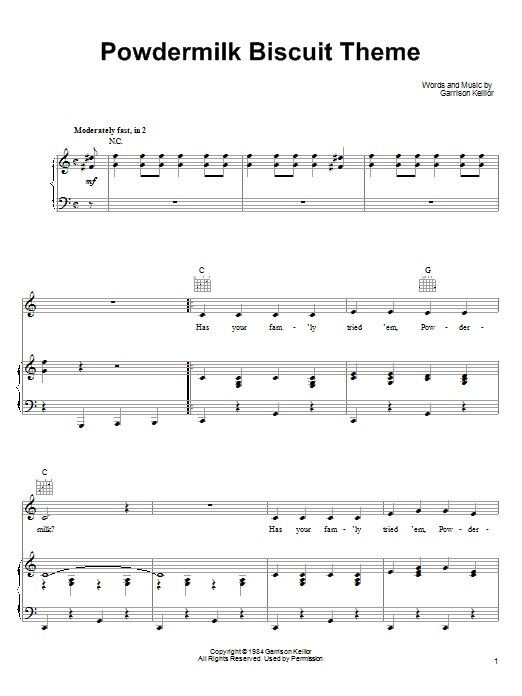 Garrison Keillor Powdermilk Biscuit Theme Sheet Music