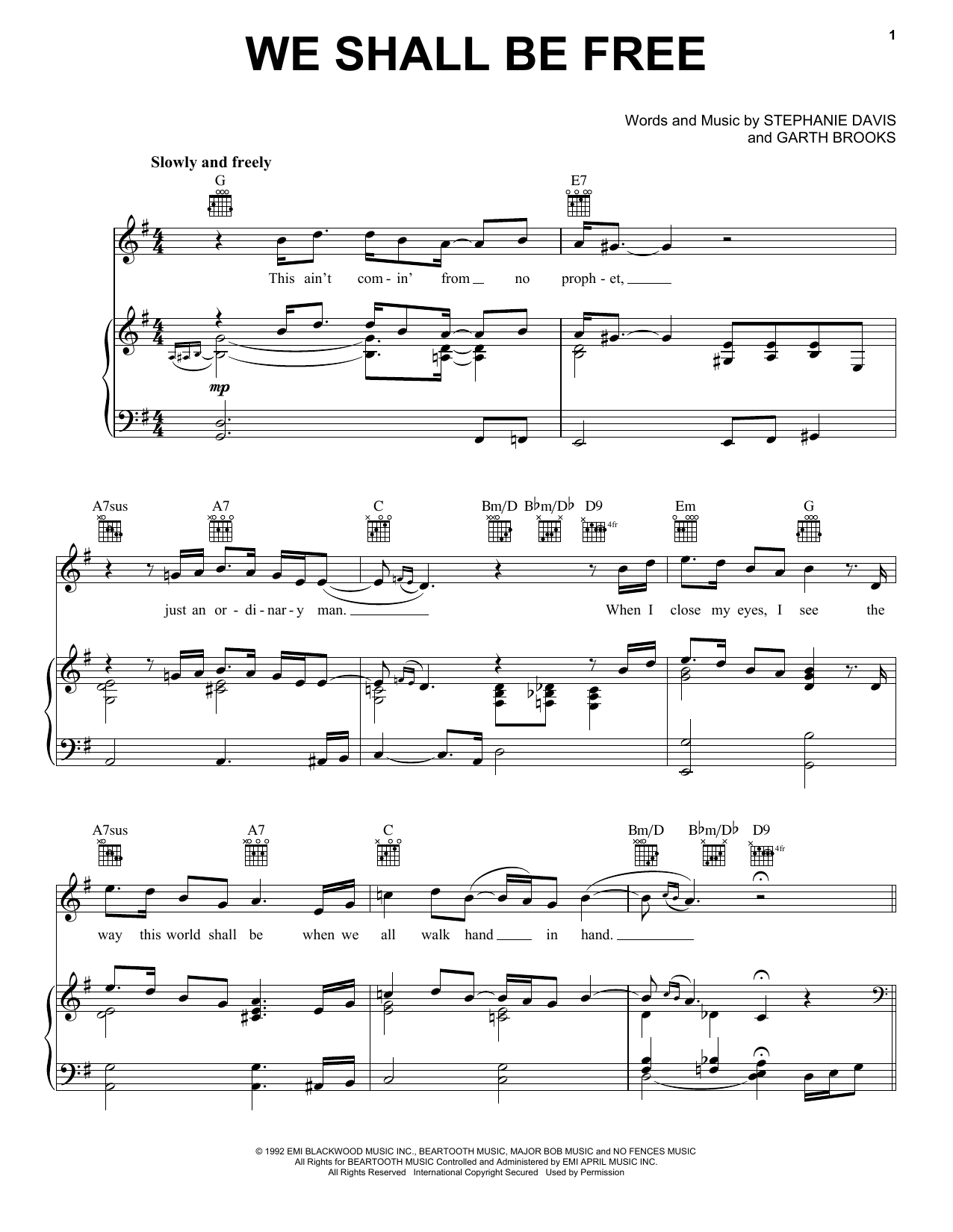 Garth Brooks We Shall Be Free Sheet Music