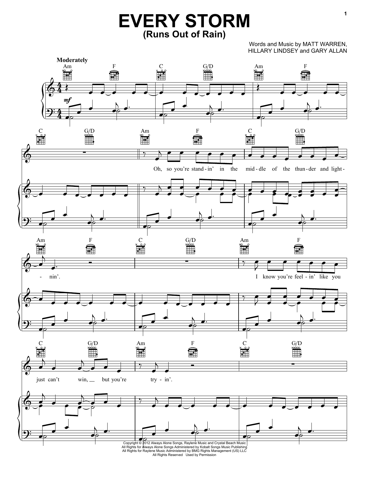 Gary Allan Every Storm (Runs Out Of Rain) Sheet Music