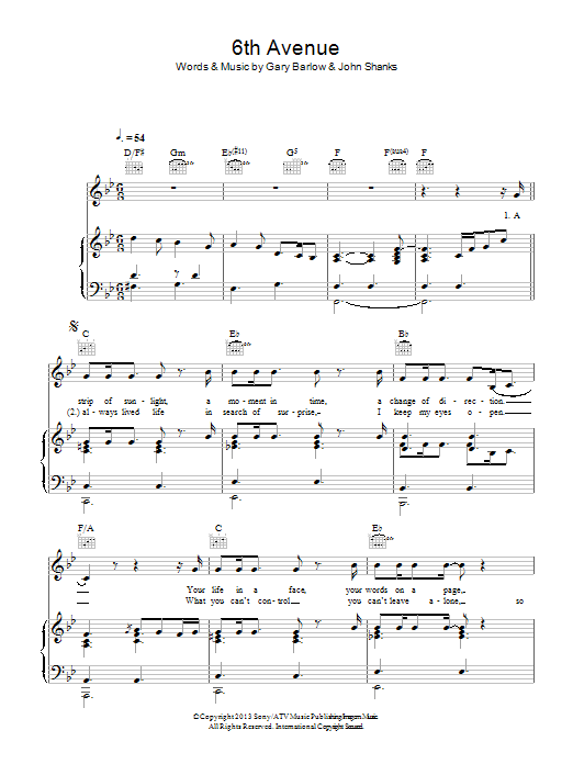Gary Barlow 6th Avenue Sheet Music