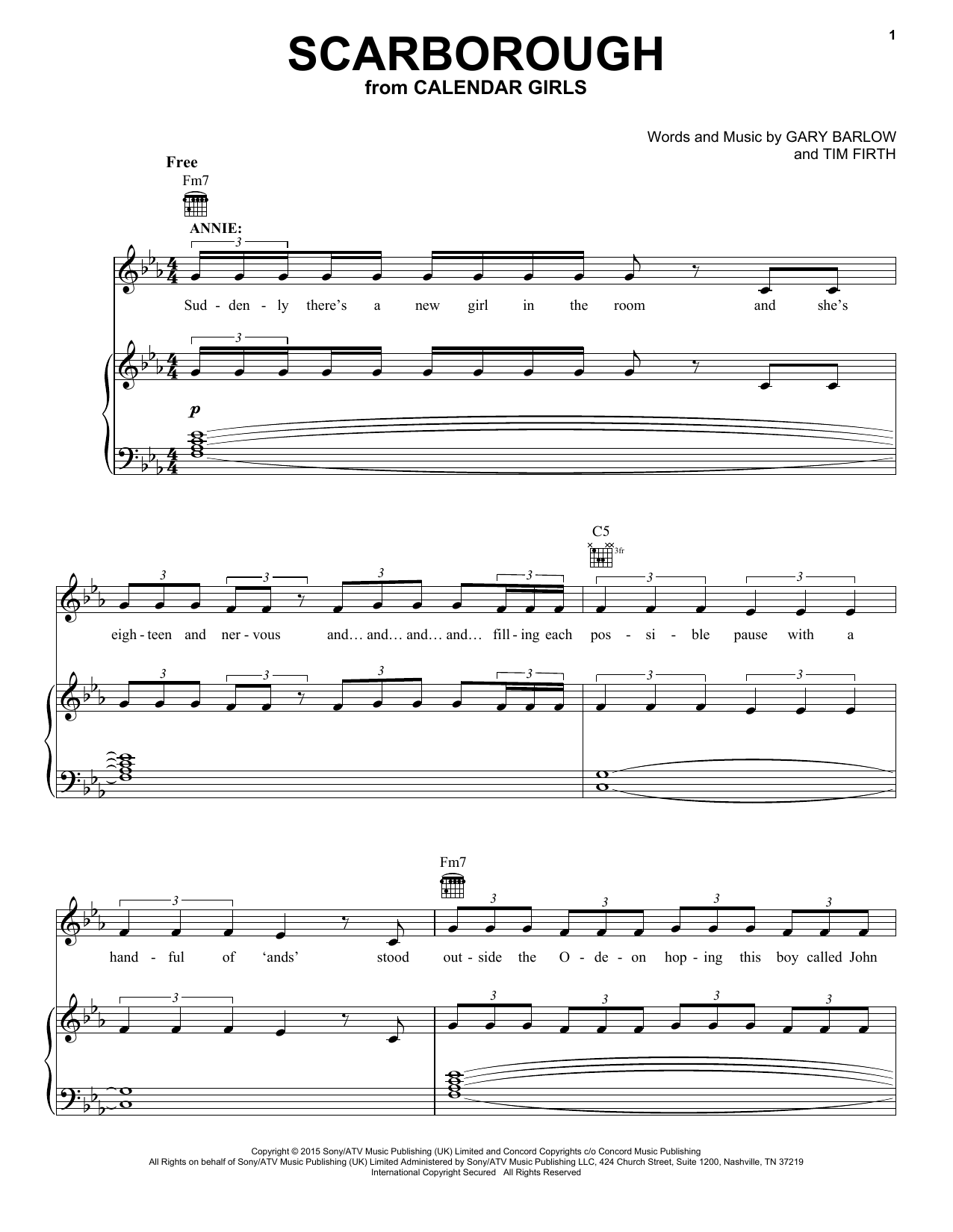 Gary Barlow and Tim Firth Scarborough (from Calendar Girls the Musical) Sheet Music