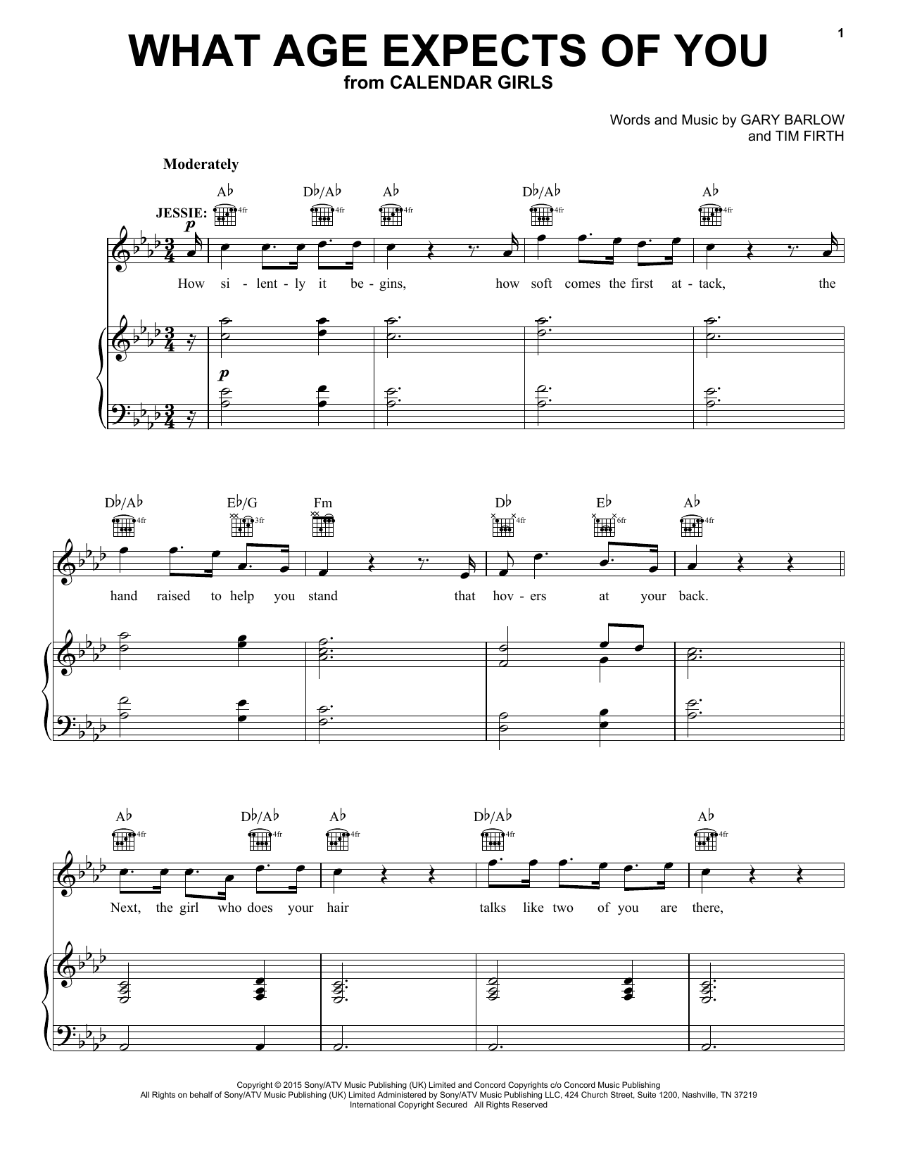 Gary Barlow and Tim Firth What Age Expects (from Calendar Girls the Musical) Sheet Music