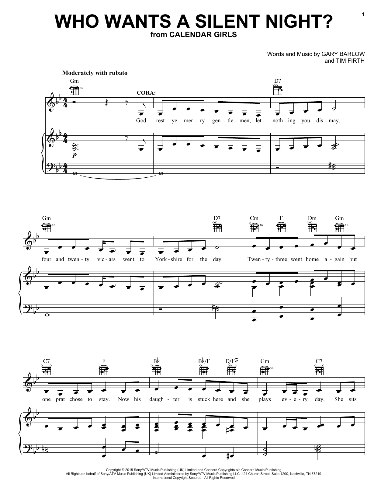 Gary Barlow and Tim Firth Who Wants A Silent Night? (from Calendar Girls the Musical) Sheet Music