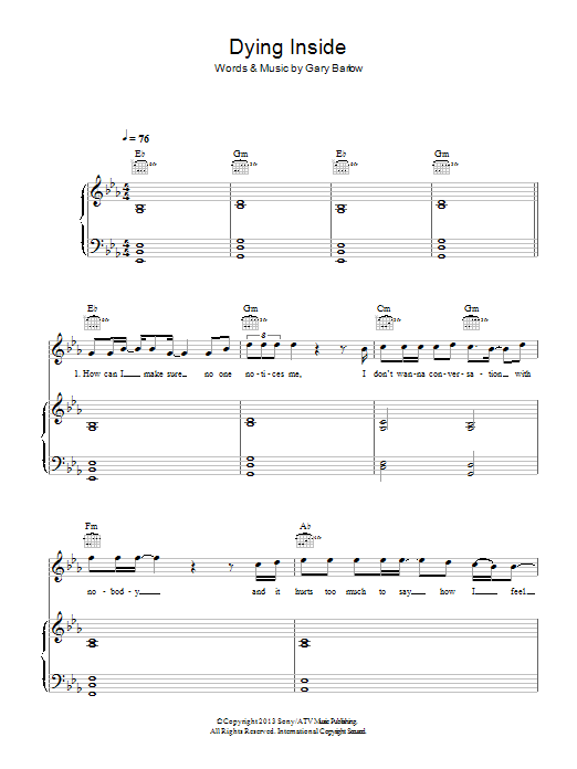 Gary Barlow Dying Inside Sheet Music