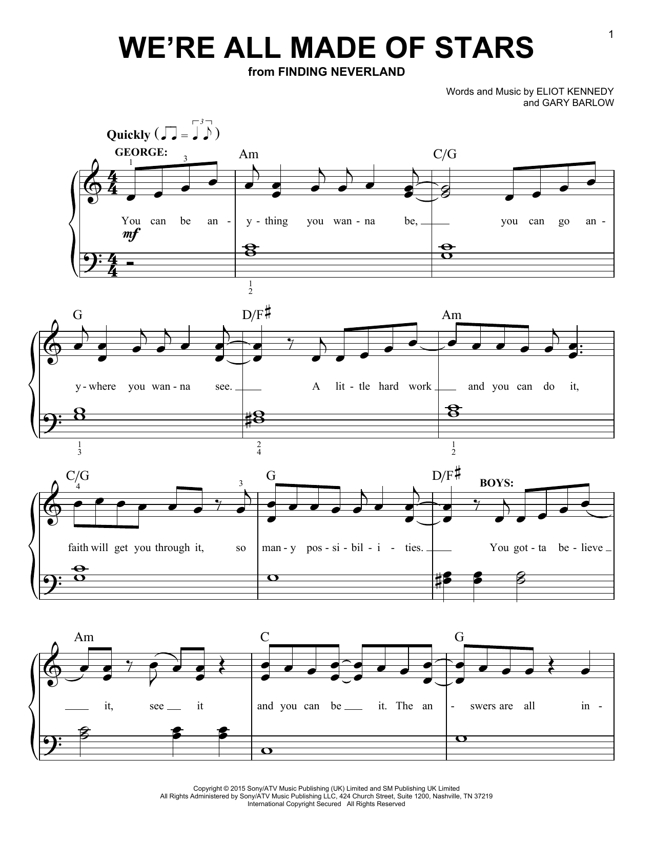 Gary Barlow & Eliot Kennedy We're All Made Of Stars Sheet Music