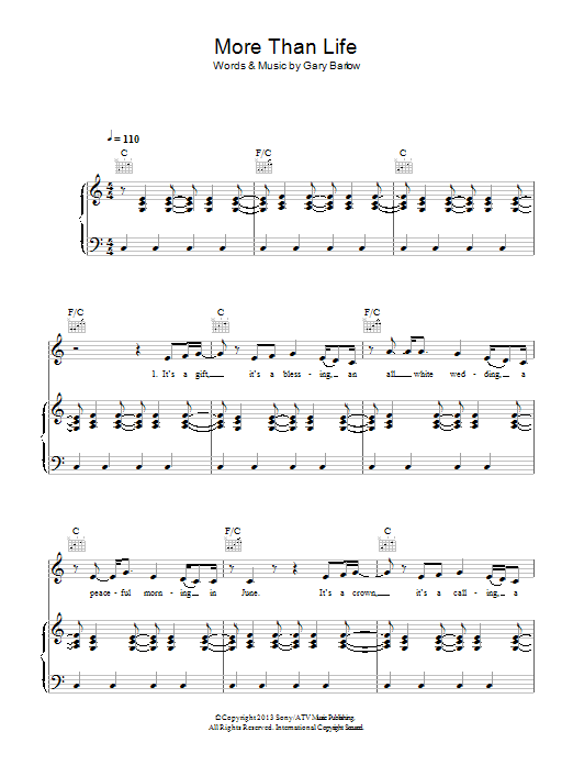Gary Barlow More Than Life Sheet Music