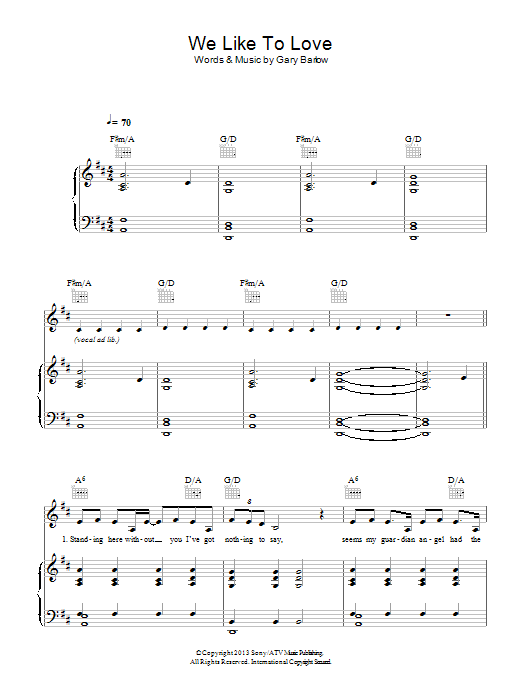 Gary Barlow We Like To Love Sheet Music