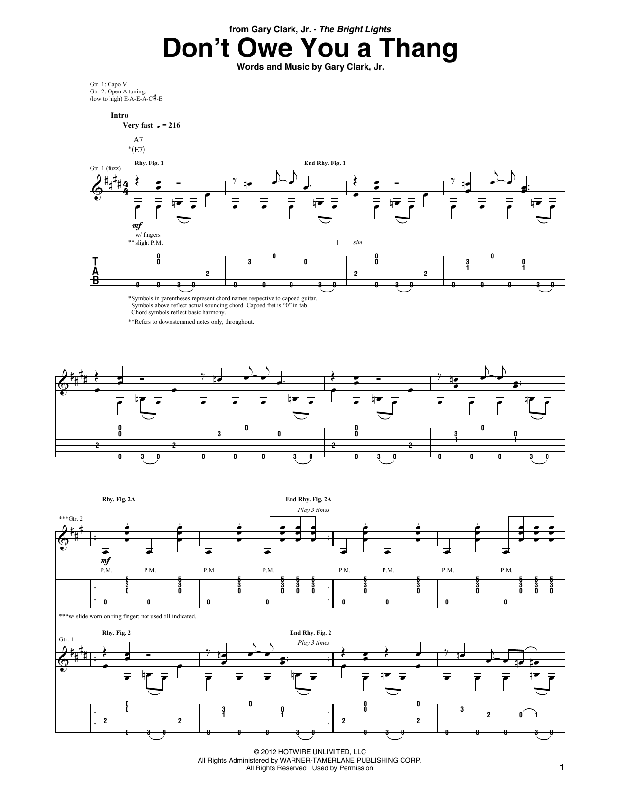 Gary Clark, Jr. Don't Owe You A Thang Sheet Music
