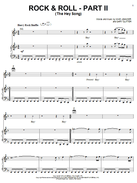 Gary Glitter Rock & Roll - Part II (The Hey Song) Sheet Music
