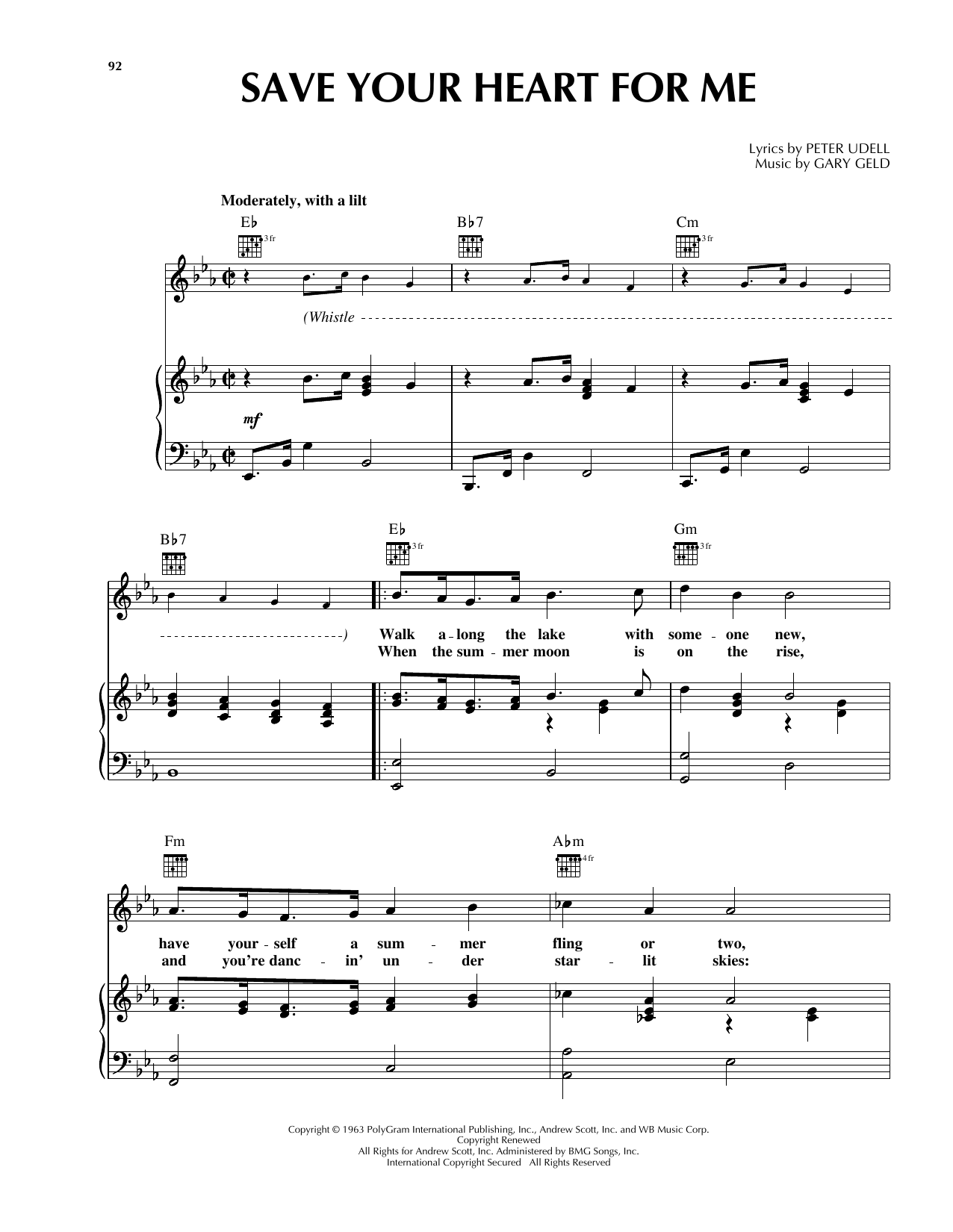 Gary Lewis & The Playboys Save Your Heart For Me Sheet Music