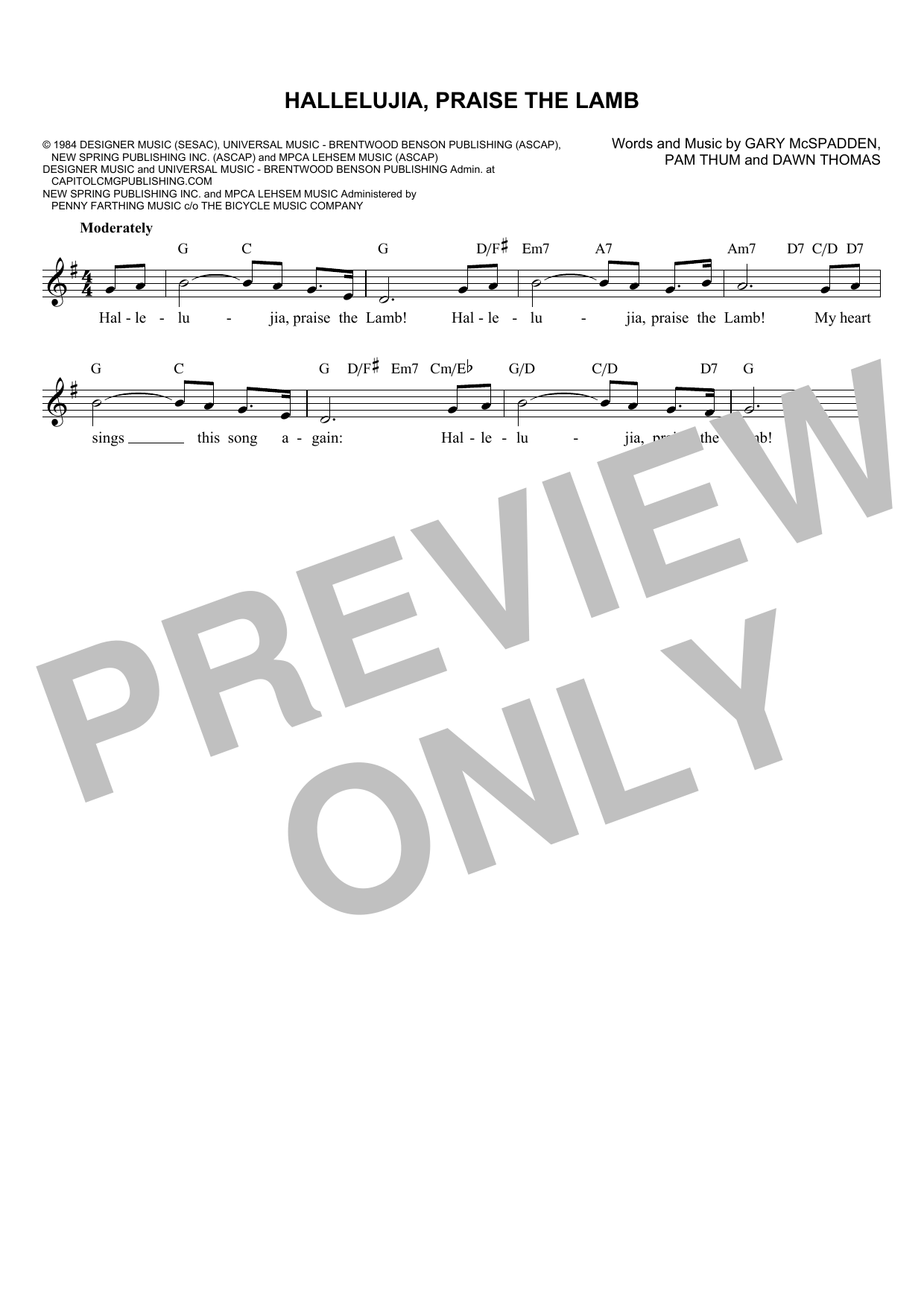 Gary McSpadden Hallelujia, Praise The Lamb Sheet Music