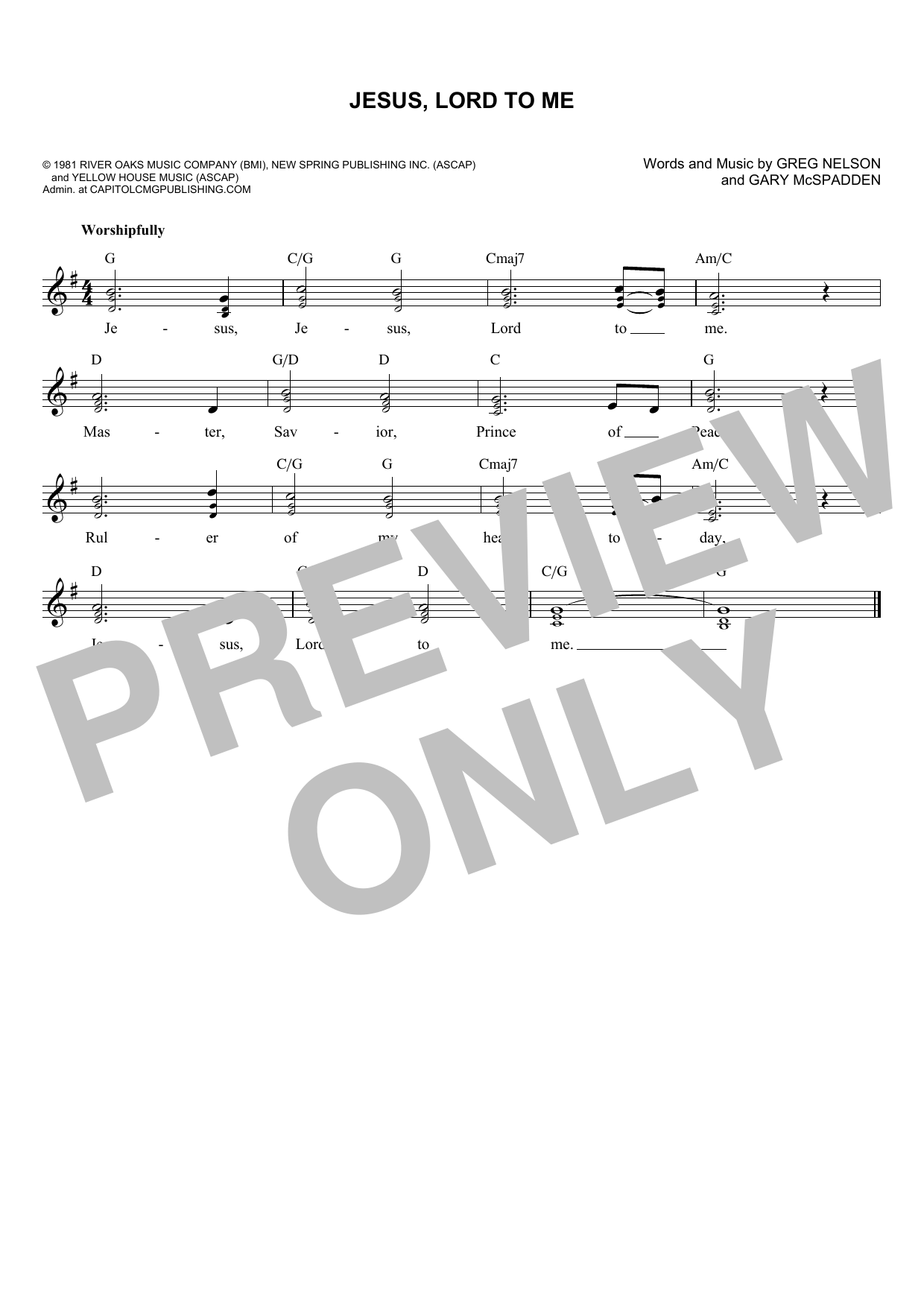 Gary McSpadden Jesus, Lord To Me Sheet Music