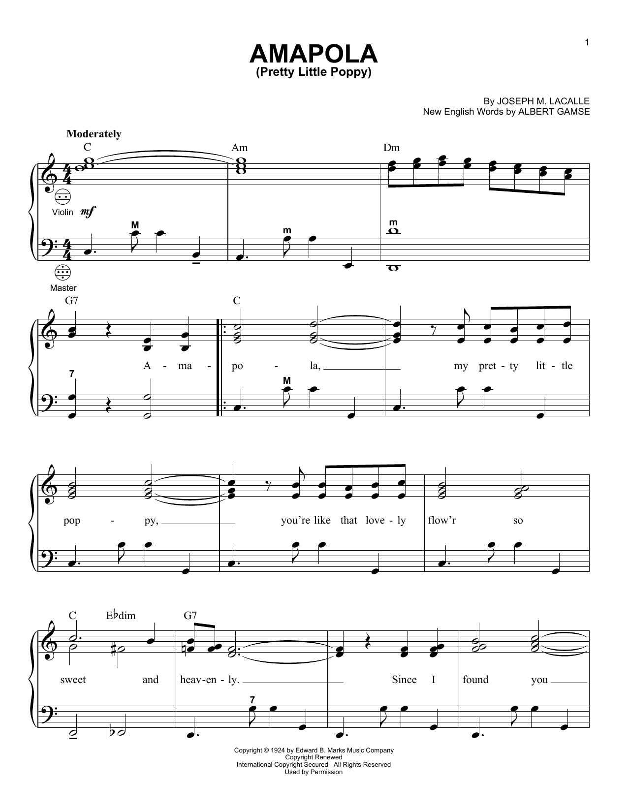 Gary Meisner Amapola (Pretty Little Poppy) Sheet Music