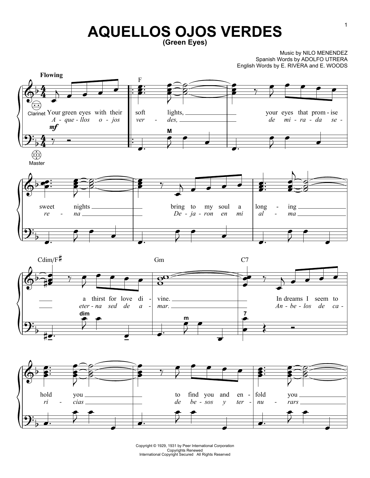 Gary Meisner Aquellos Ojos Verdes (Green Eyes) Sheet Music