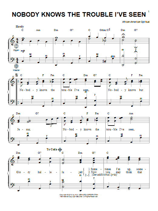 Gary Meisner Nobody Knows The Trouble I've Seen Sheet Music