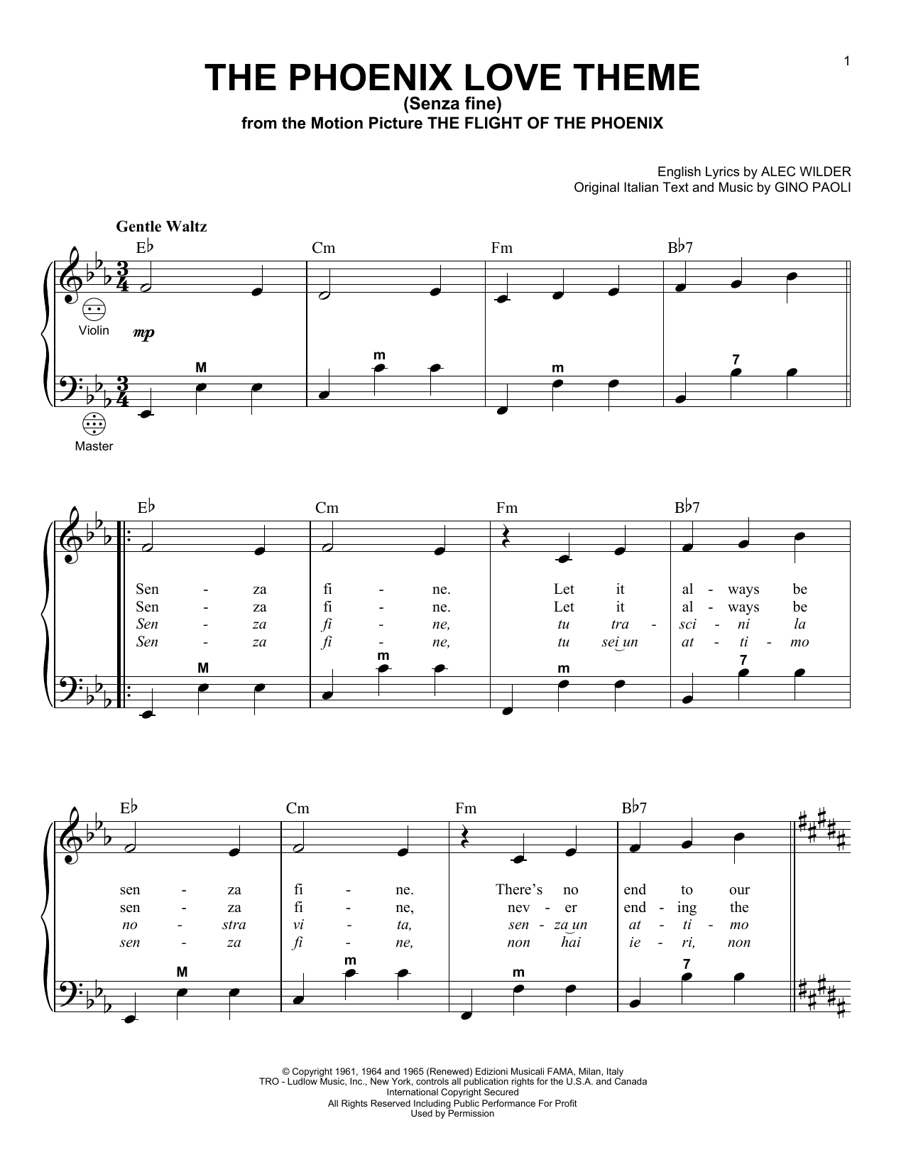 Gary Meisner The Phoenix Love Theme (Senza Fine) Sheet Music