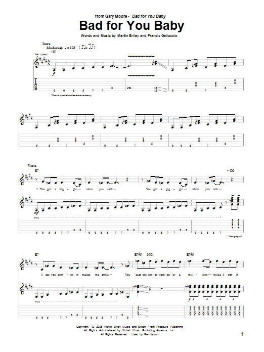 Gary Moore Bad For You Baby Sheet Music