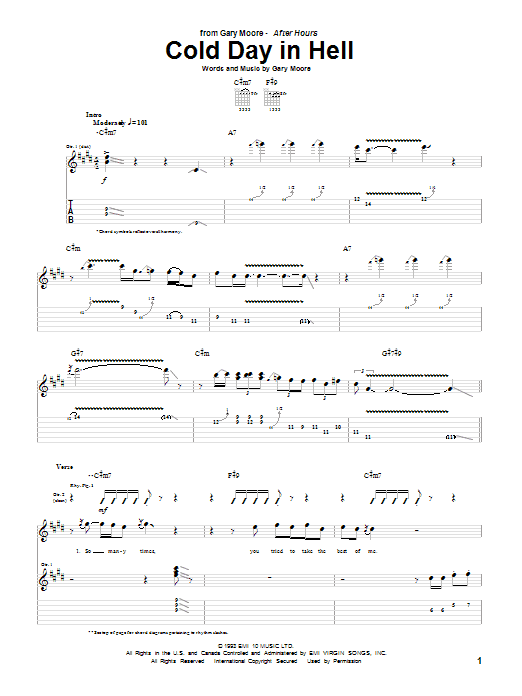 Gary Moore Cold Day In Hell Sheet Music