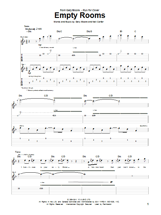 Gary Moore Empty Rooms Sheet Music