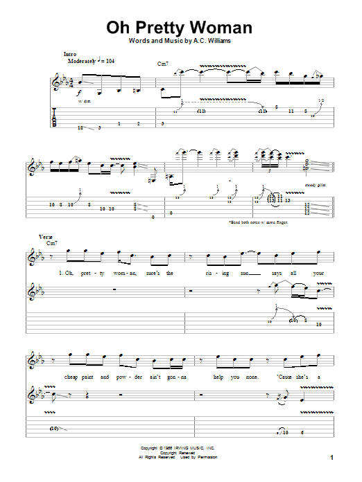 Gary Moore Oh Pretty Woman Sheet Music