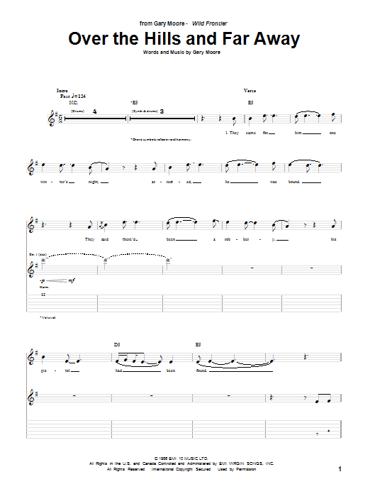 Gary Moore Over The Hills And Far Away Sheet Music