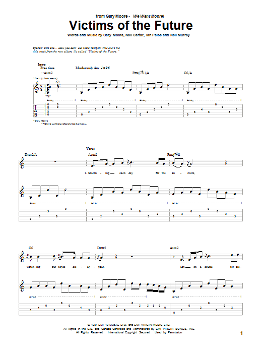 Gary Moore Victims Of The Future Sheet Music