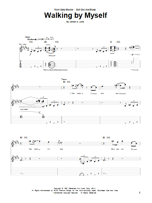Gary Moore Walking By Myself Sheet Music