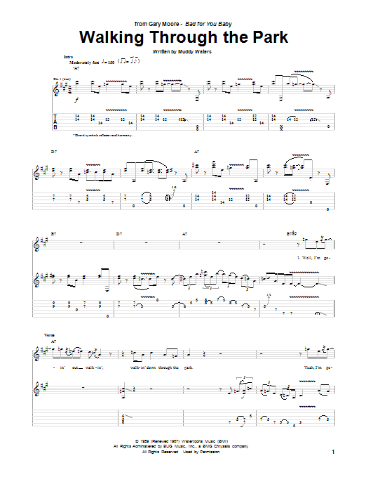 Gary Moore Walking Through The Park Sheet Music