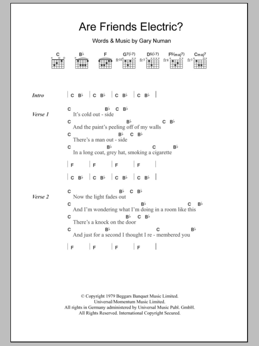 Gary Numan Are 'Friends' Electric? Sheet Music