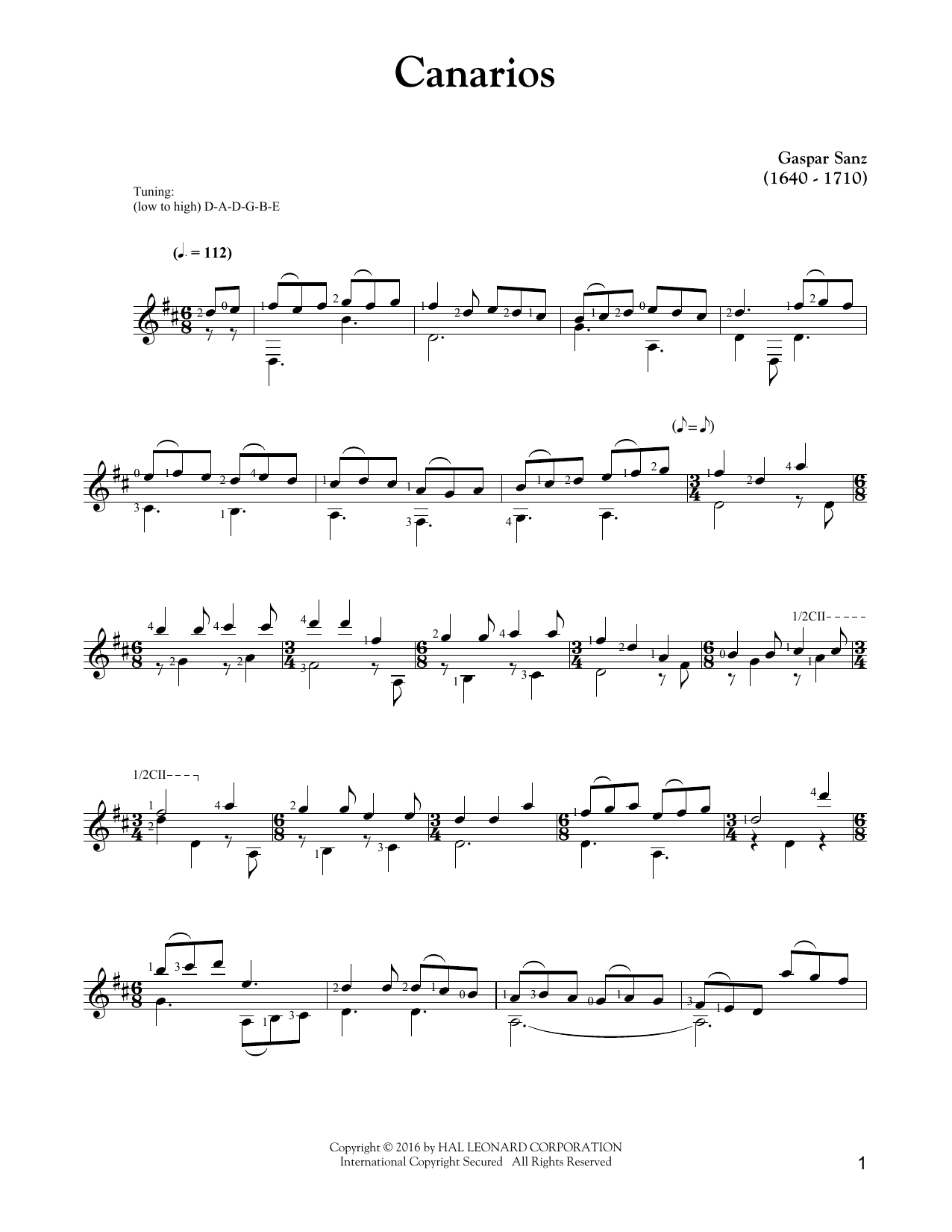 Gaspar Sanz Canarios Sheet Music