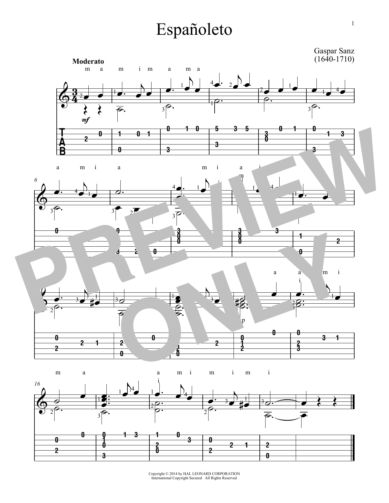Gaspar Sanz Espanoleta Sheet Music