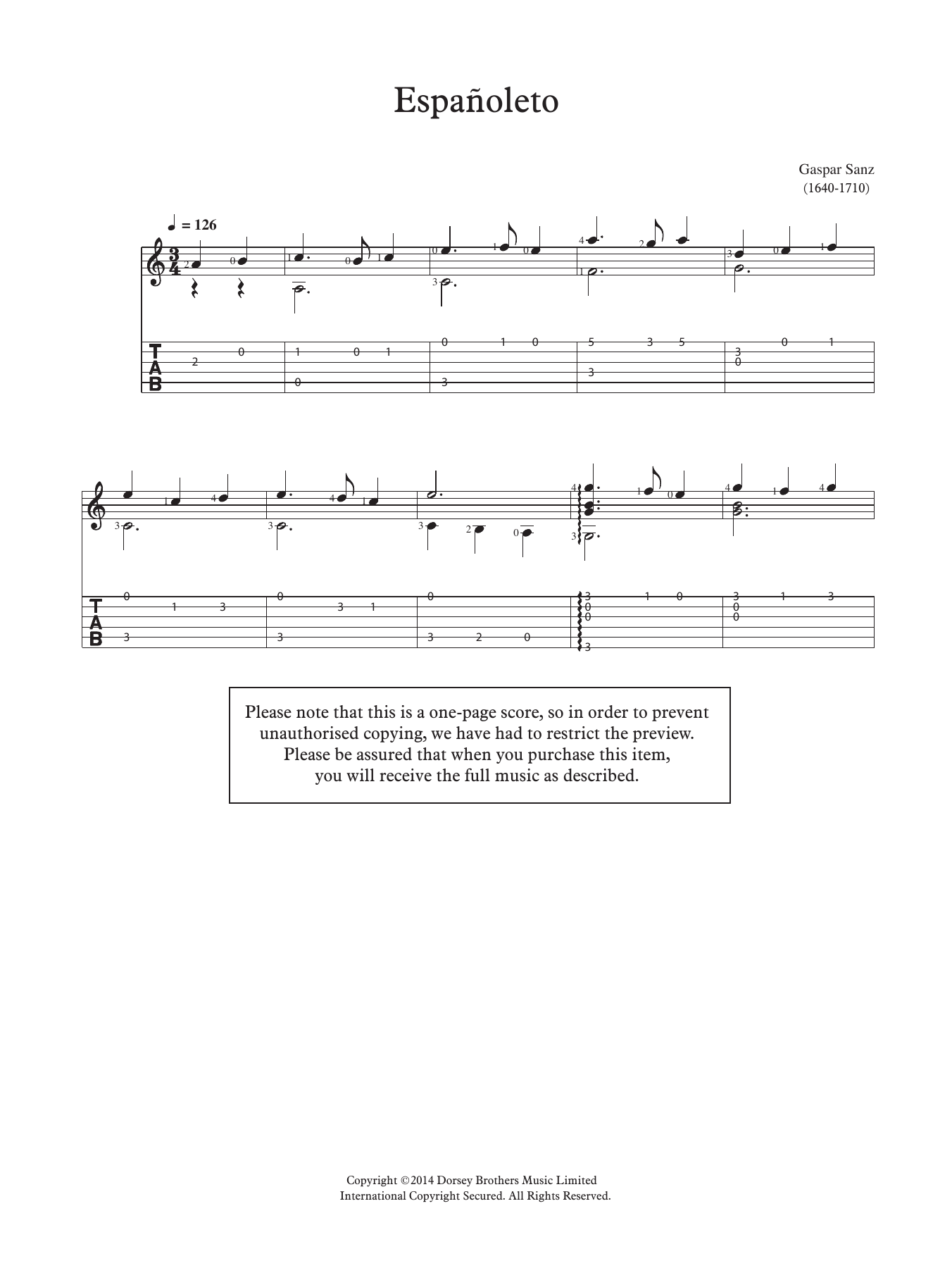Gaspar Sanz Espanoleto Sheet Music