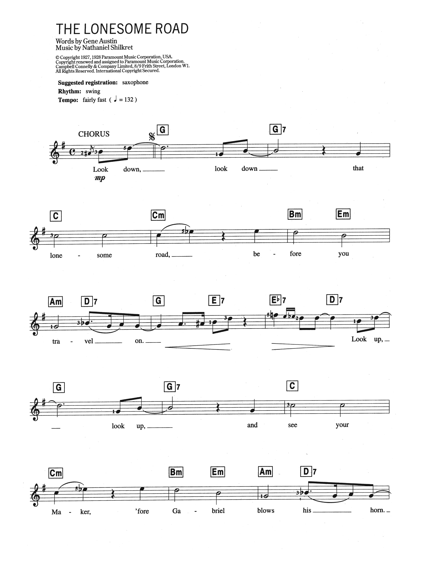 Gene Austin Lonesome Road Sheet Music