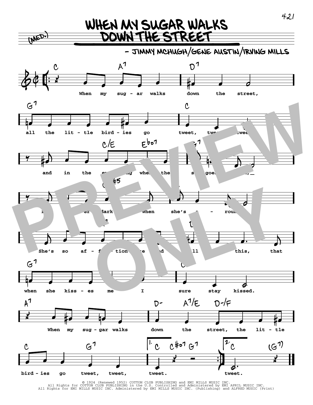 Gene Austin When My Sugar Walks Down The Street (Low Voice) Sheet Music