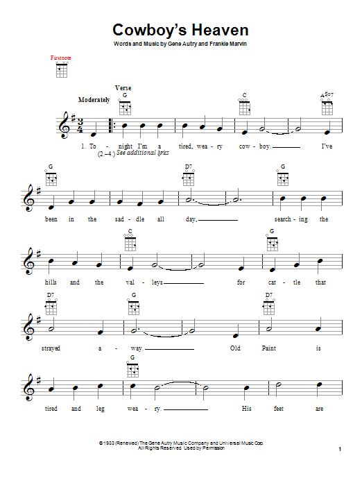 Gene Autry Cowboy's Heaven Sheet Music