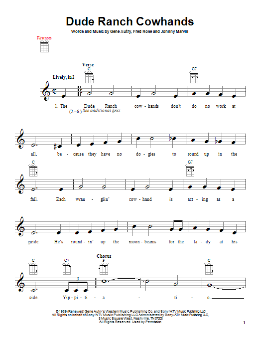 Gene Autry Dude Ranch Cowhands Sheet Music