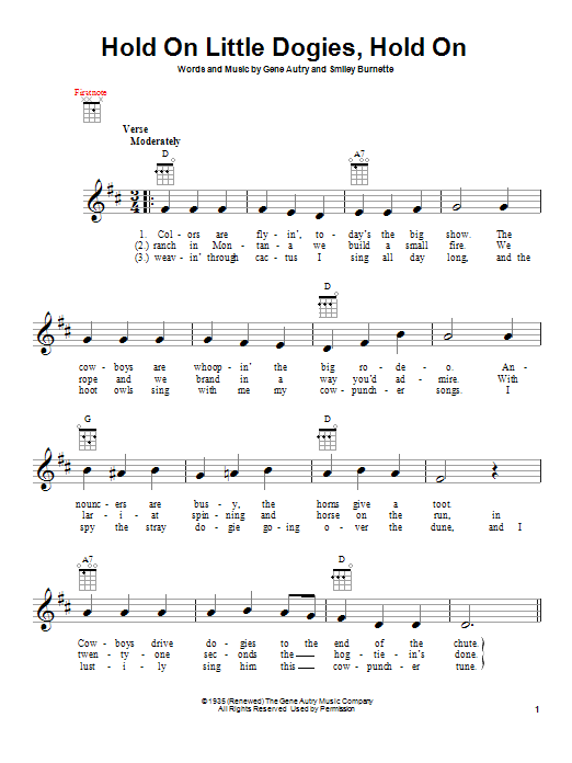 Gene Autry Hold On Little Dogies, Hold On Sheet Music