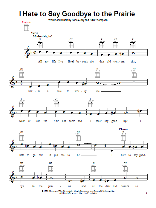 Gene Autry I Hate To Say Goodbye To The Prairie Sheet Music